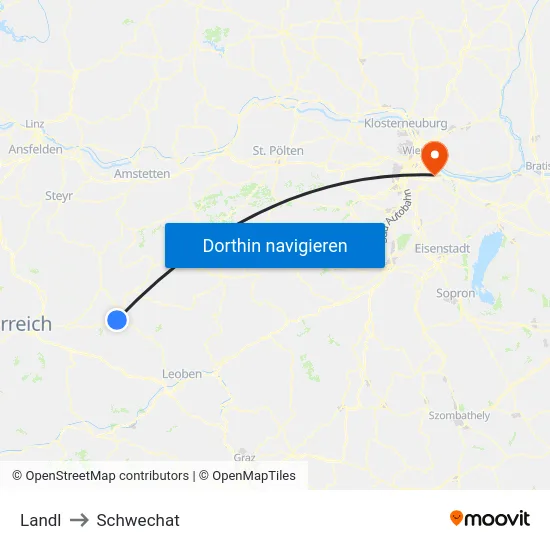 Landl to Schwechat map
