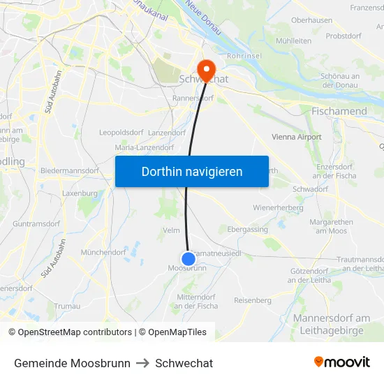 Gemeinde Moosbrunn to Schwechat map