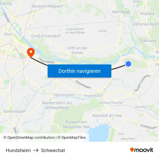 Hundsheim to Schwechat map