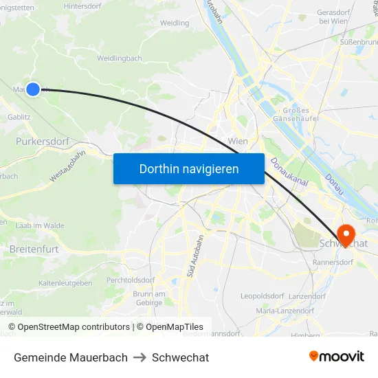 Gemeinde Mauerbach to Schwechat map