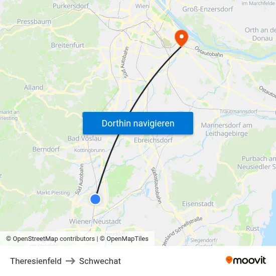 Theresienfeld to Schwechat map