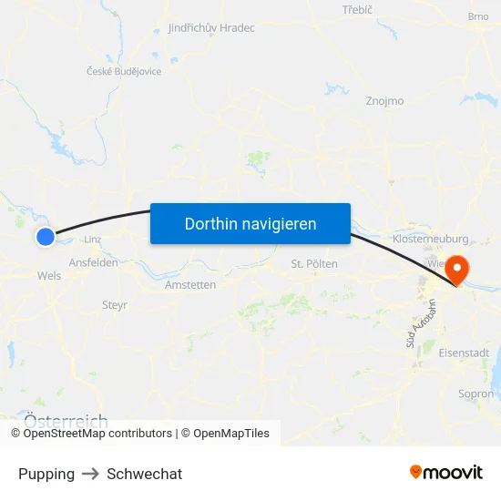 Pupping to Schwechat map