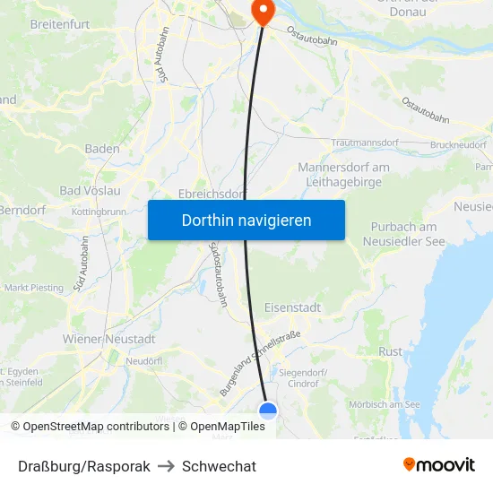 Draßburg/Rasporak to Schwechat map