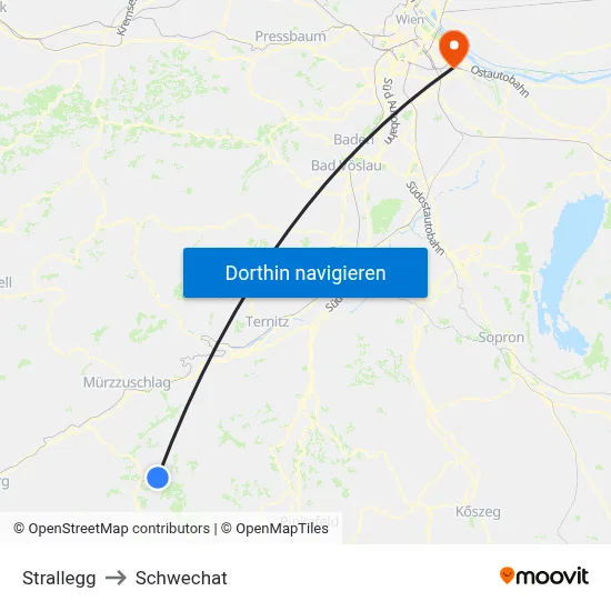 Strallegg to Schwechat map