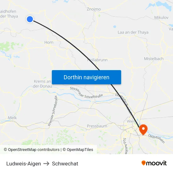 Ludweis-Aigen to Schwechat map