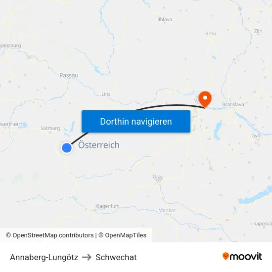 Annaberg-Lungötz to Schwechat map