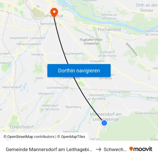 Gemeinde Mannersdorf am Leithagebirge to Schwechat map