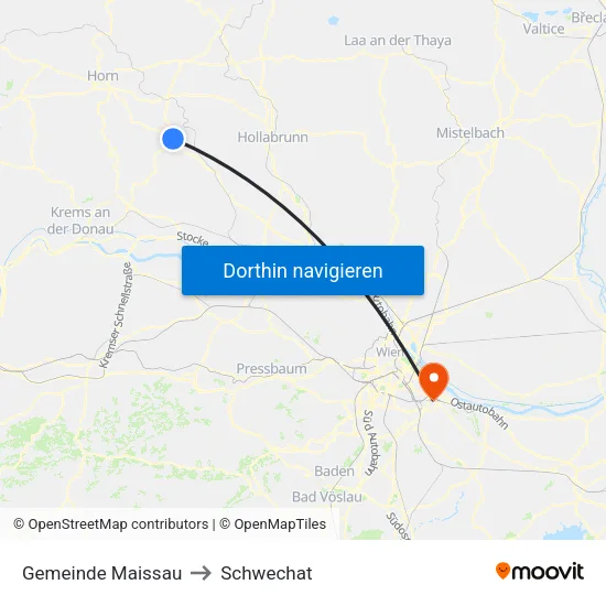 Gemeinde Maissau to Schwechat map