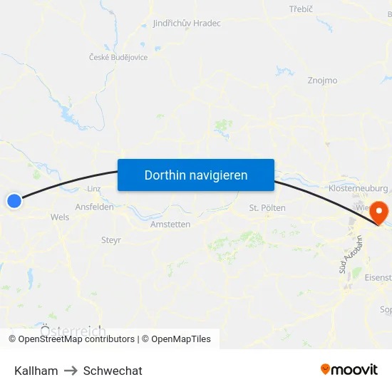 Kallham to Schwechat map