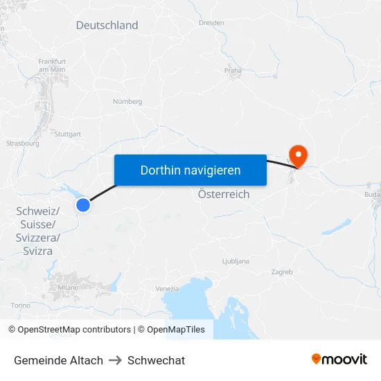 Gemeinde Altach to Schwechat map