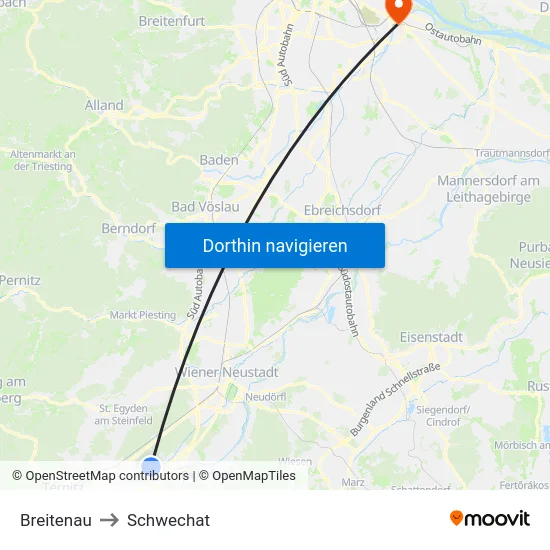 Breitenau to Schwechat map