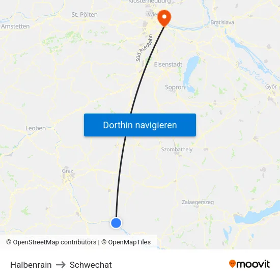 Halbenrain to Schwechat map