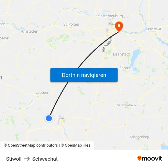 Stiwoll to Schwechat map