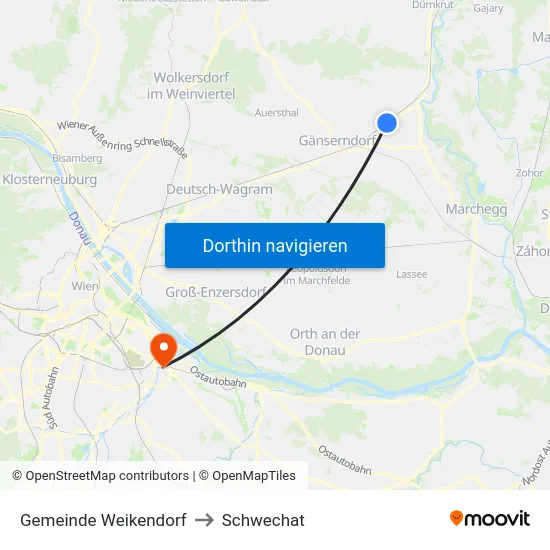 Gemeinde Weikendorf to Schwechat map