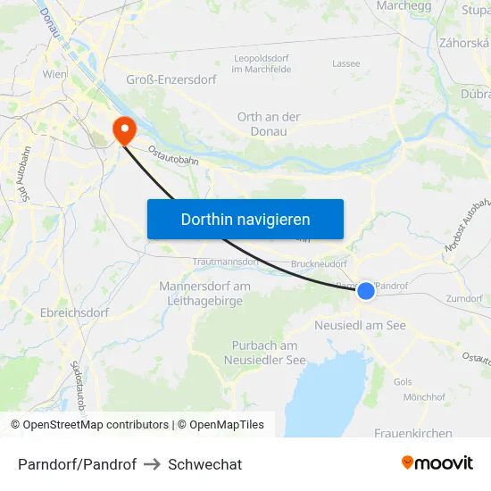 Parndorf/Pandrof to Schwechat map
