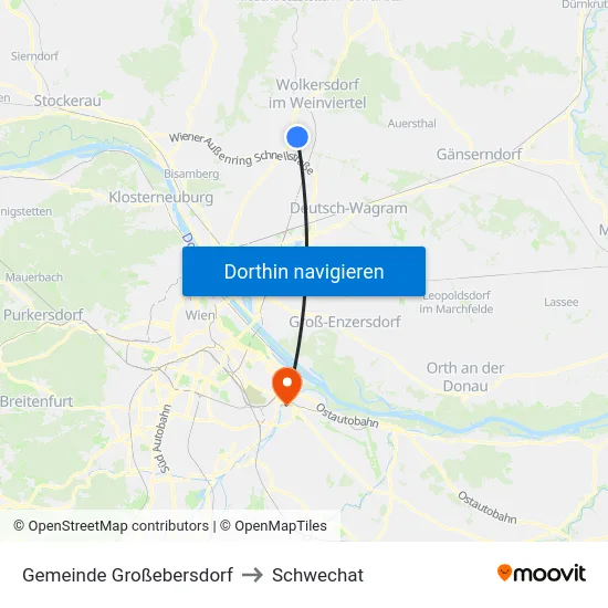 Gemeinde Großebersdorf to Schwechat map