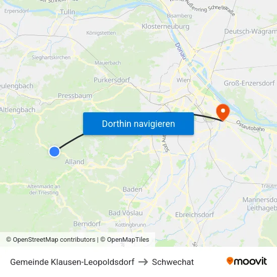 Gemeinde Klausen-Leopoldsdorf to Schwechat map