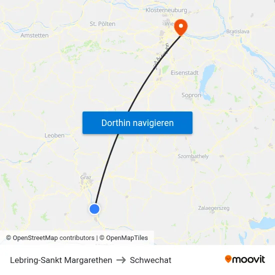 Lebring-Sankt Margarethen to Schwechat map