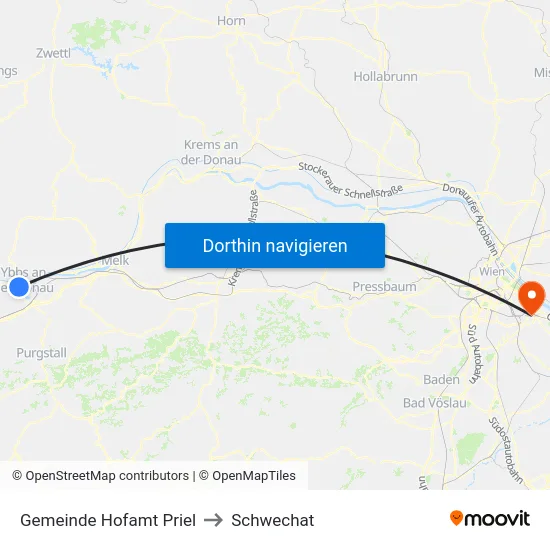 Gemeinde Hofamt Priel to Schwechat map