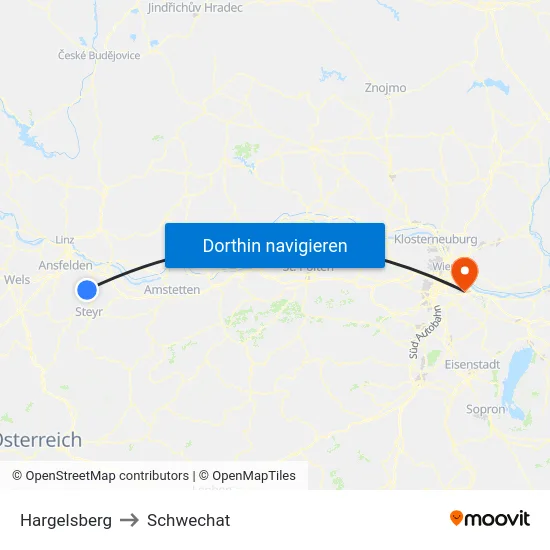Hargelsberg to Schwechat map