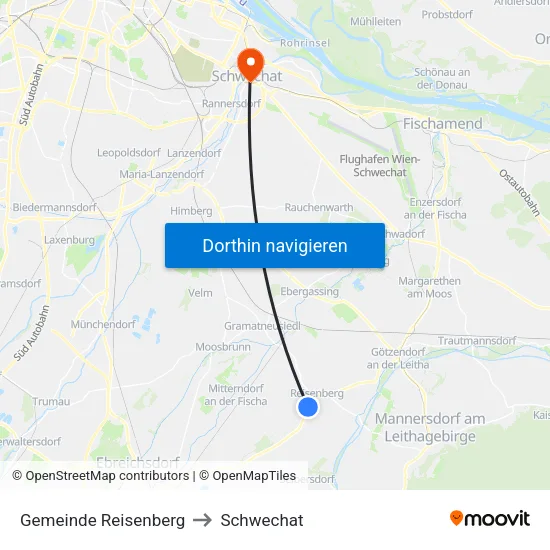 Gemeinde Reisenberg to Schwechat map