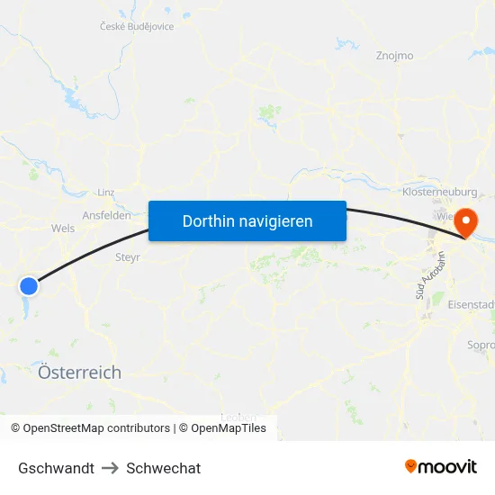 Gschwandt to Schwechat map
