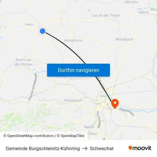 Gemeinde Burgschleinitz-Kühnring to Schwechat map