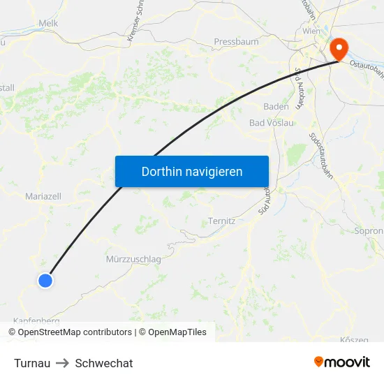 Turnau to Schwechat map