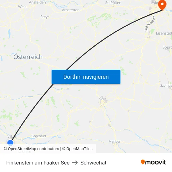 Finkenstein am Faaker See to Schwechat map