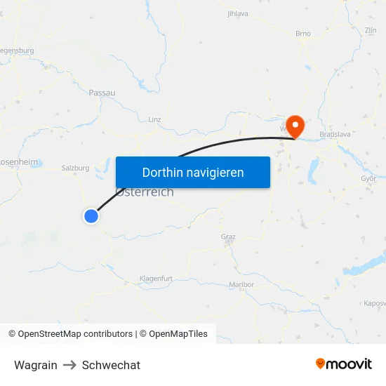 Wagrain to Schwechat map