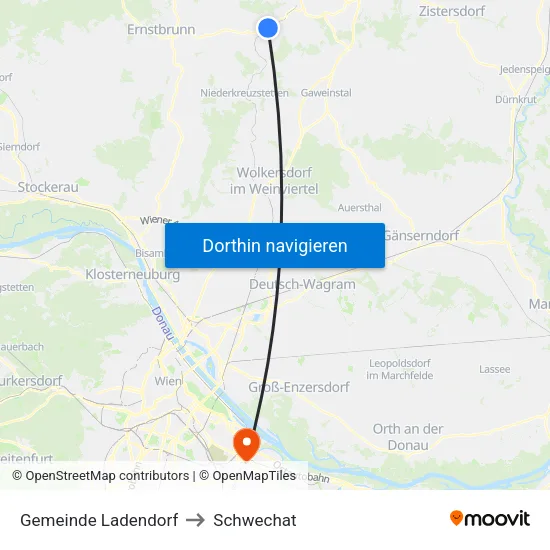 Gemeinde Ladendorf to Schwechat map