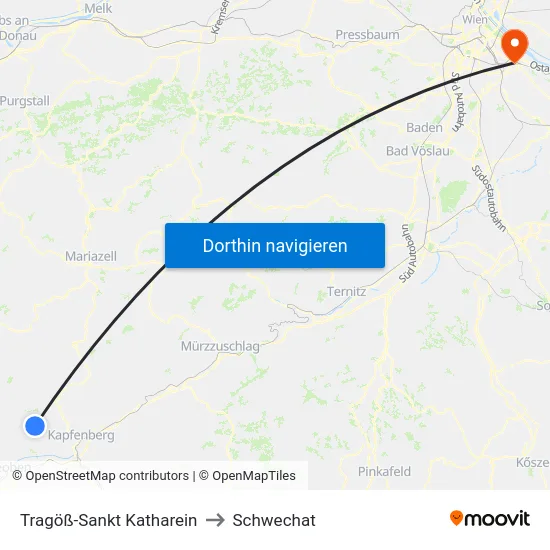 Tragöß-Sankt Katharein to Schwechat map