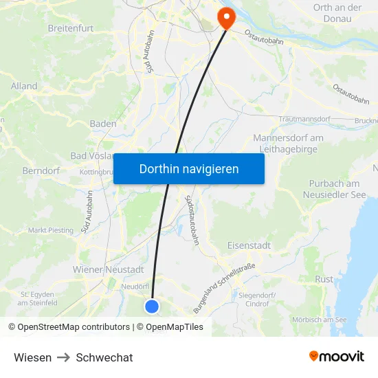 Wiesen to Schwechat map