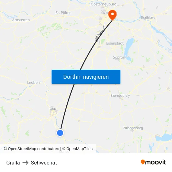 Gralla to Schwechat map