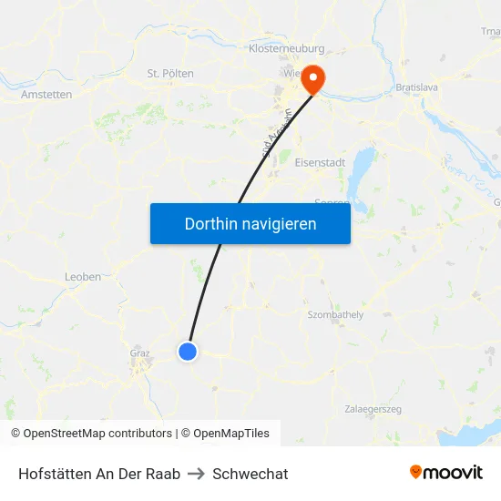 Hofstätten An Der Raab to Schwechat map