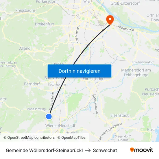 Gemeinde Wöllersdorf-Steinabrückl to Schwechat map