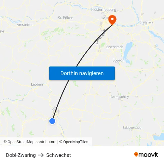 Dobl-Zwaring to Schwechat map