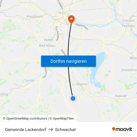 Gemeinde Lackendorf to Schwechat map