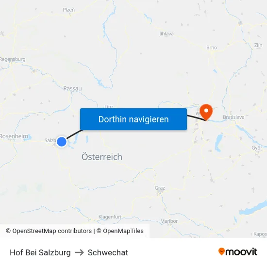 Hof Bei Salzburg to Schwechat map