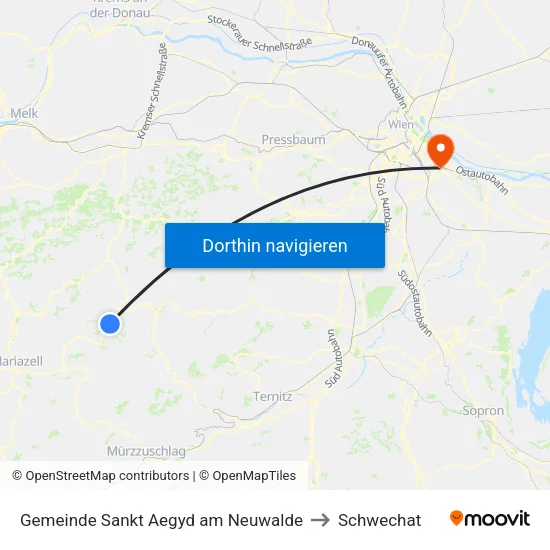 Gemeinde Sankt Aegyd am Neuwalde to Schwechat map