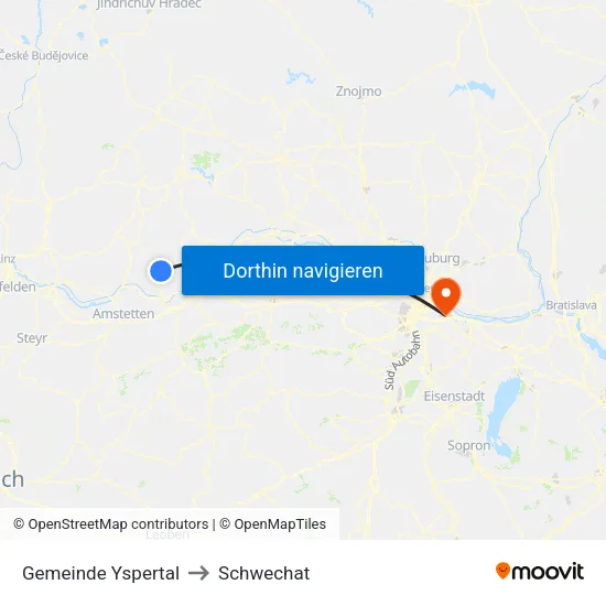 Gemeinde Yspertal to Schwechat map