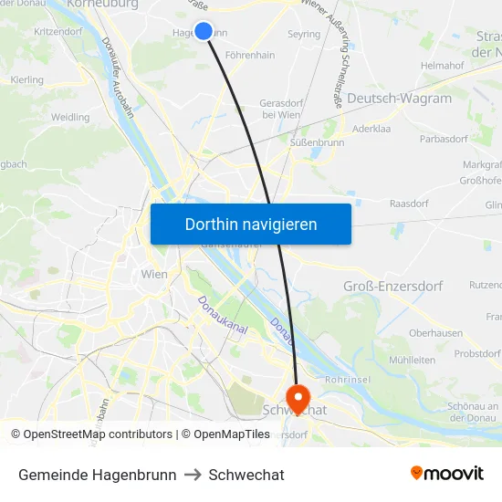Gemeinde Hagenbrunn to Schwechat map