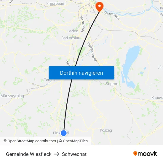 Gemeinde Wiesfleck to Schwechat map