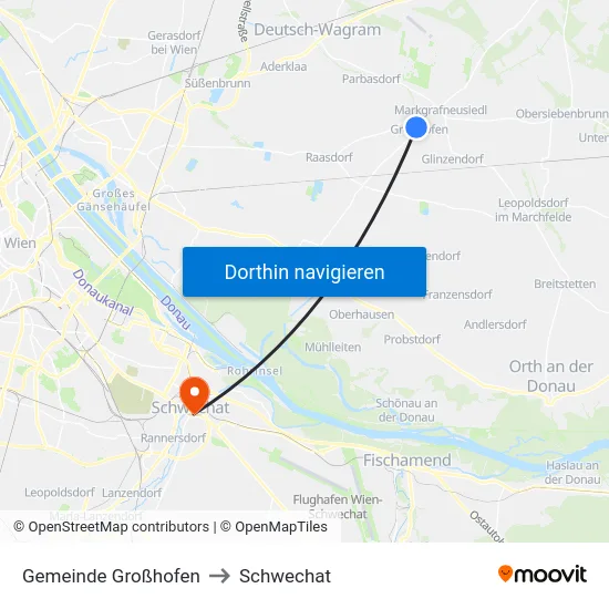 Gemeinde Großhofen to Schwechat map