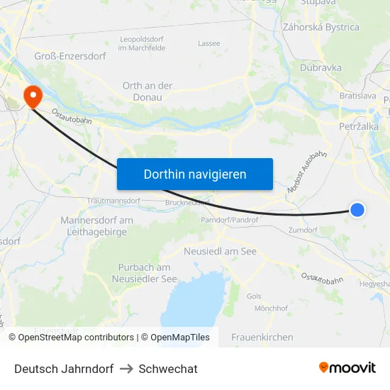 Deutsch Jahrndorf to Schwechat map