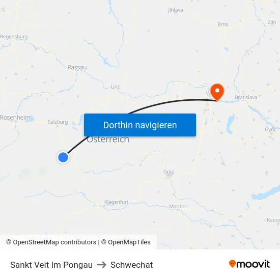 Sankt Veit Im Pongau to Schwechat map