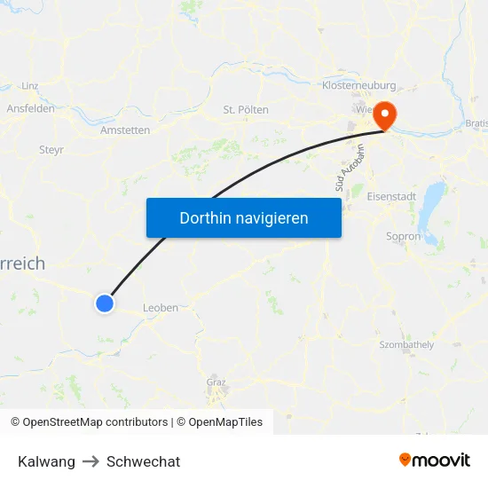 Kalwang to Schwechat map