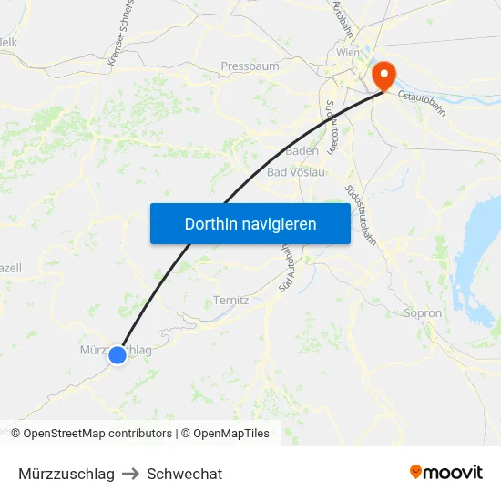 Mürzzuschlag to Schwechat map