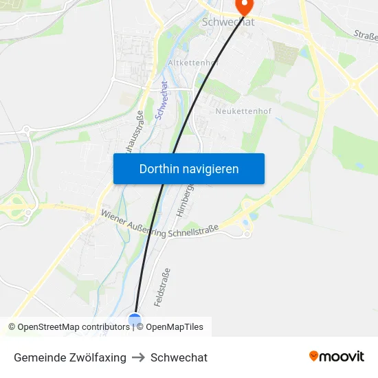 Gemeinde Zwölfaxing to Schwechat map