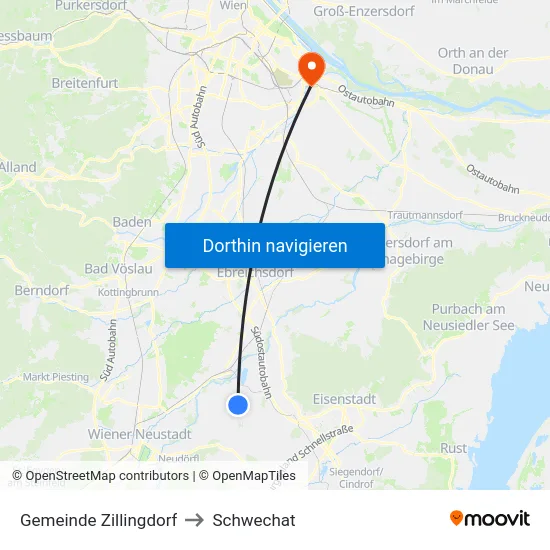 Gemeinde Zillingdorf to Schwechat map